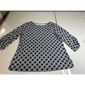 Women Ladies L blue abstract floral blouse Liz Claiborne top shirt work office